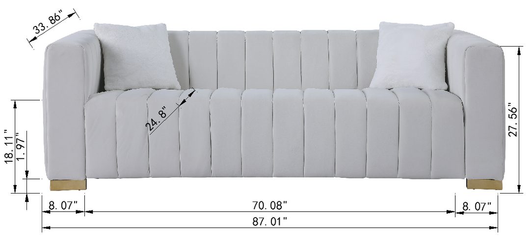 A modern  channel sofa  take on a traditional Chesterfield,White color,3 seater