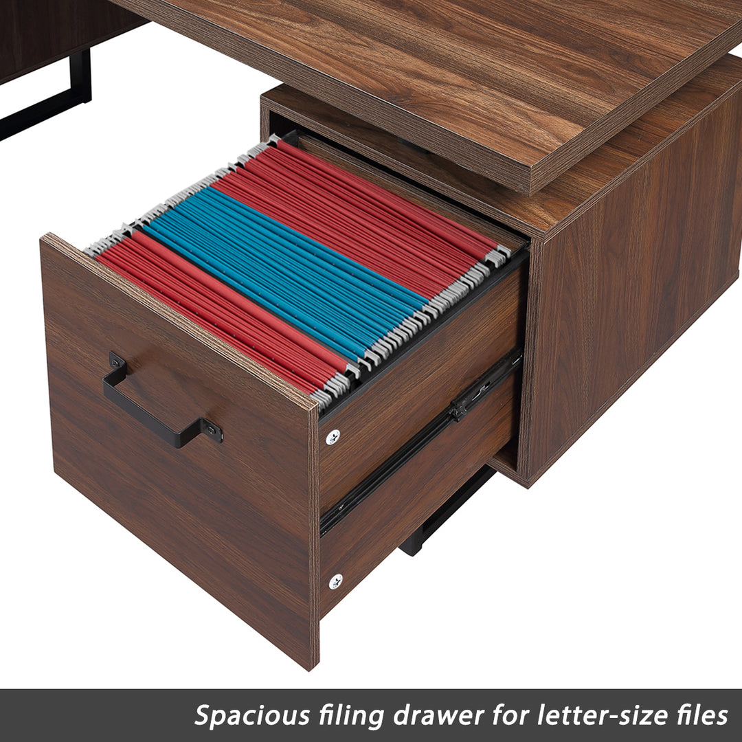 Home Office Computer Desk with Drawers/Hanging Letter-size Files, 59 inch Writing Study Table with Drawers