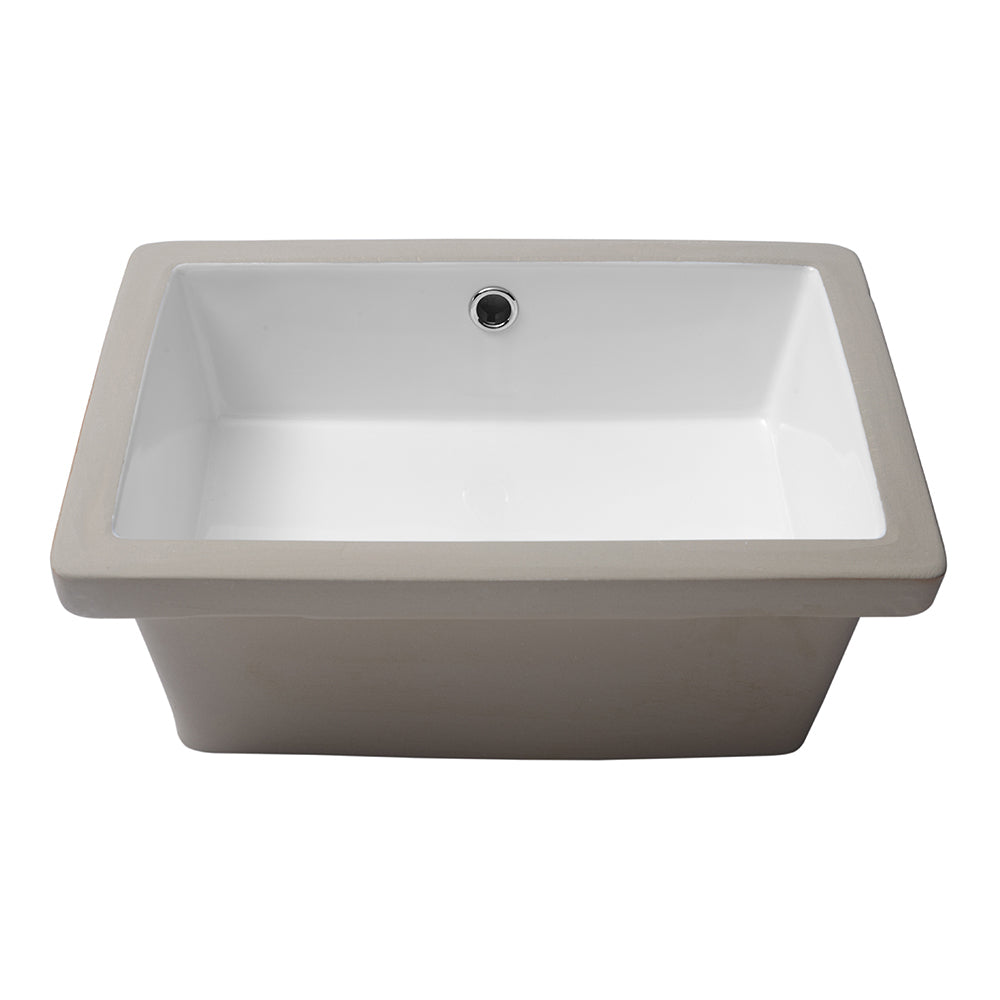 18"x12" White Ceramic Rectangular Undermount Bathroom Sink with Overflow