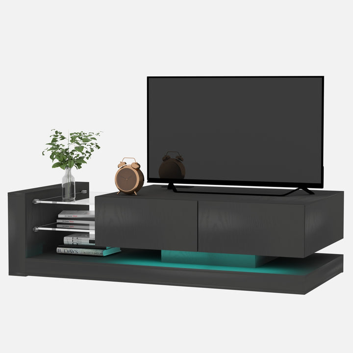 TV Console with Storage Cabinets, Full RGB Color 31 Modes Changing Lights Remote RGB LED TV Stand, Modern Entertainment Center (Black, for 75 inches TV)