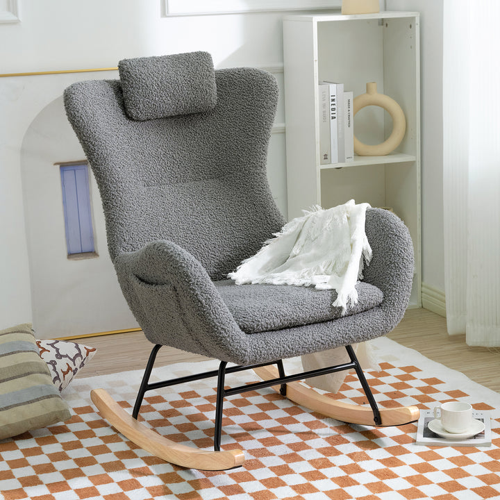 Rocking Chair - with rubber leg and cashmere fabric, suitable for living room and bedroom