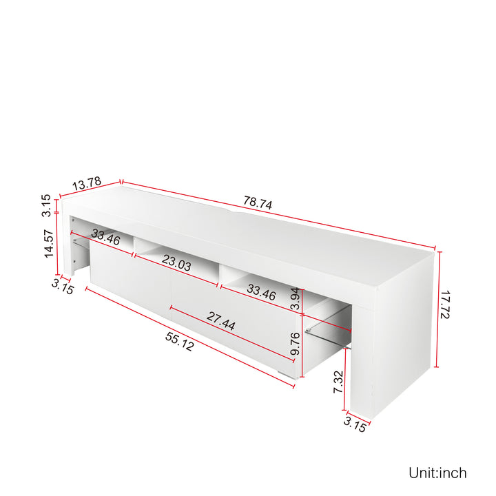 Modern gloss white TV Stand for 80 inch TV , 20 Colors LED TV Stand w/Remote Control Lights