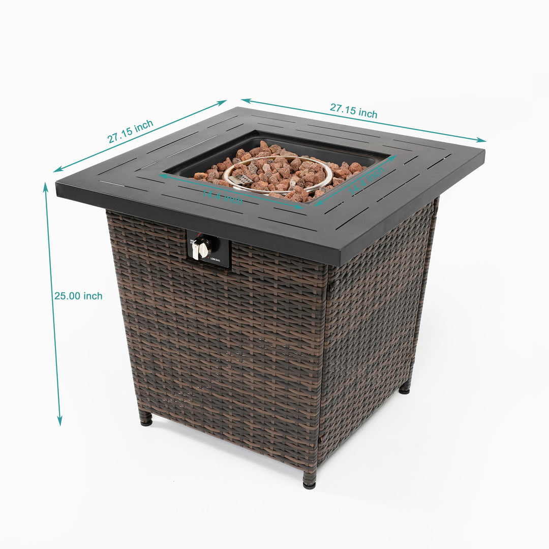 28inch Wicker Square Fire Pit Table