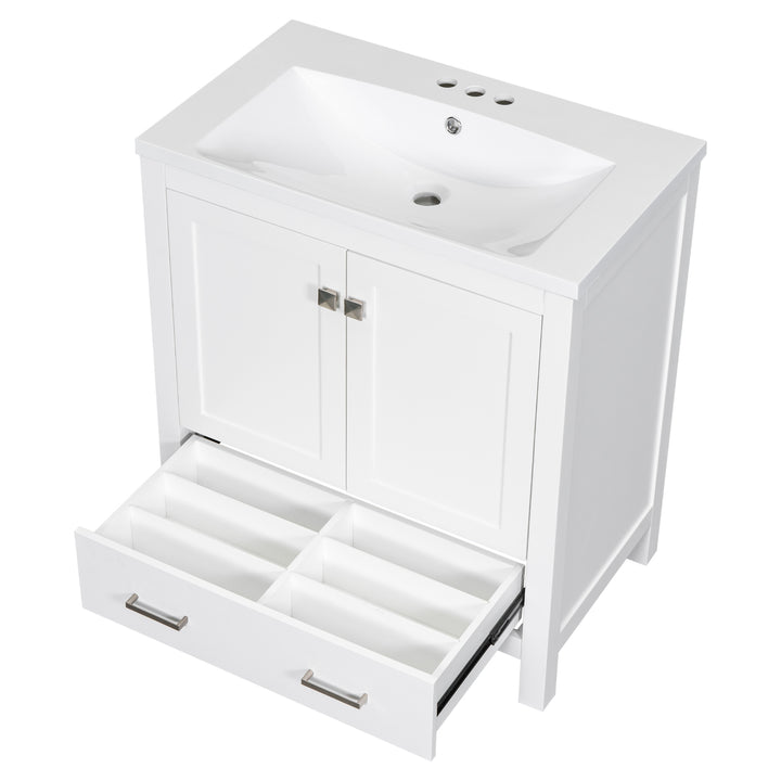 30" White Bathroom Vanity with Single Sink, Combo Cabinet Undermount Sink, Bathroom Storage Cabinet with 2 Doors and a Drawer, Soft Closing, Multifunctional Storage, Solid Wood Frame