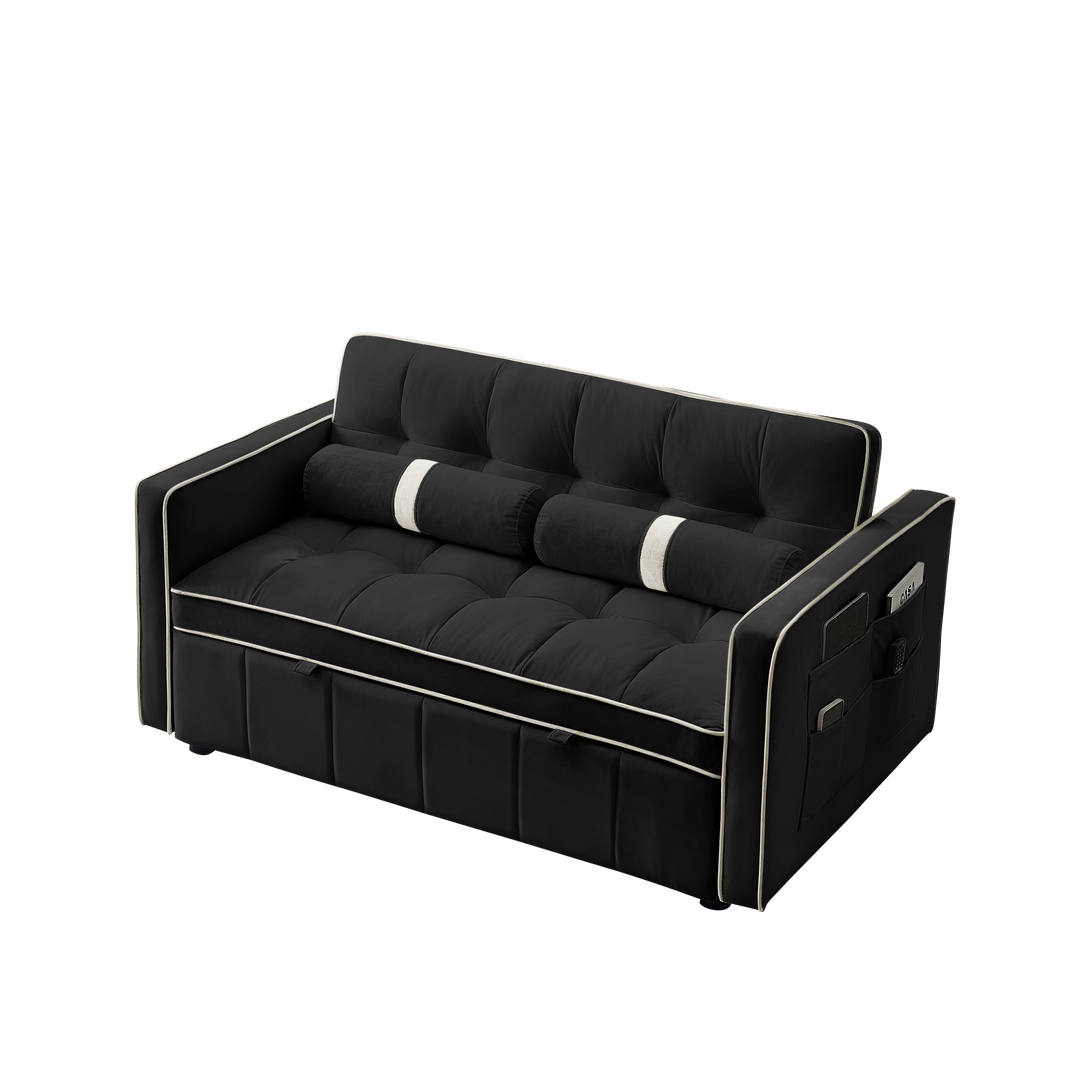 Modern 55.5" Pull Out Sleep Sofa Bed 2 Seater Loveseats Sofa Couch with side pockets, Adjsutable Backrest and Lumbar Pillows for Apartment Office Living Room