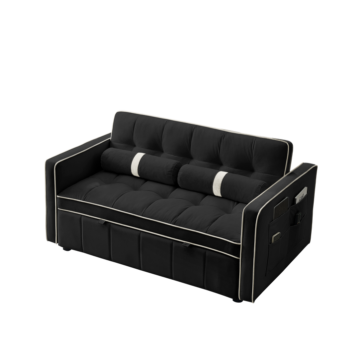 Modern 55.5" Pull Out Sleep Sofa Bed 2 Seater Loveseats Sofa Couch with side pockets, Adjsutable Backrest and Lumbar Pillows for Apartment Office Living Room