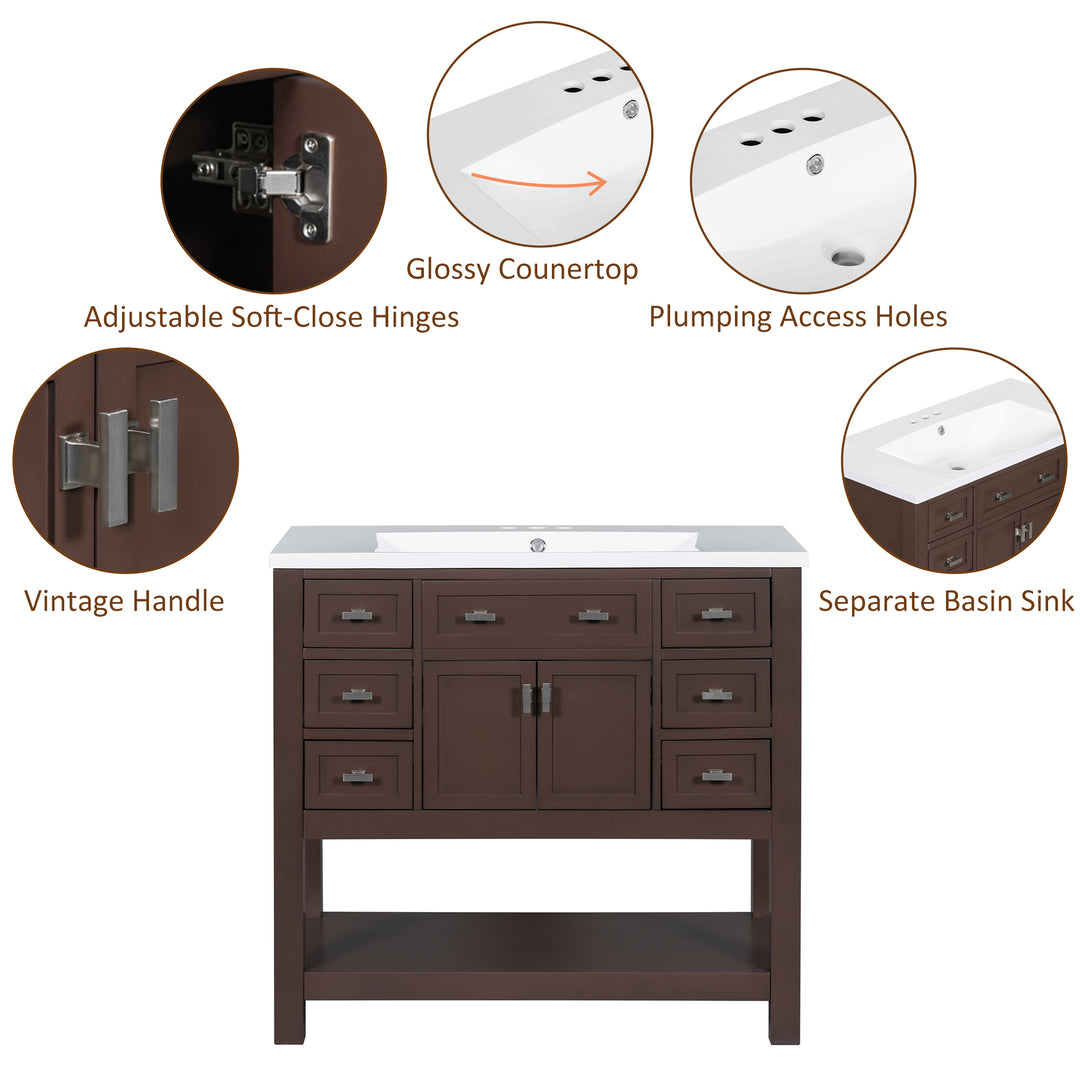 36'' Bathroom Vanity with Top Sink, Modern Bathroom Storage Cabinet with 2 Soft Closing Doors and 6 Drawers, Single Sink Bathroom Vanity