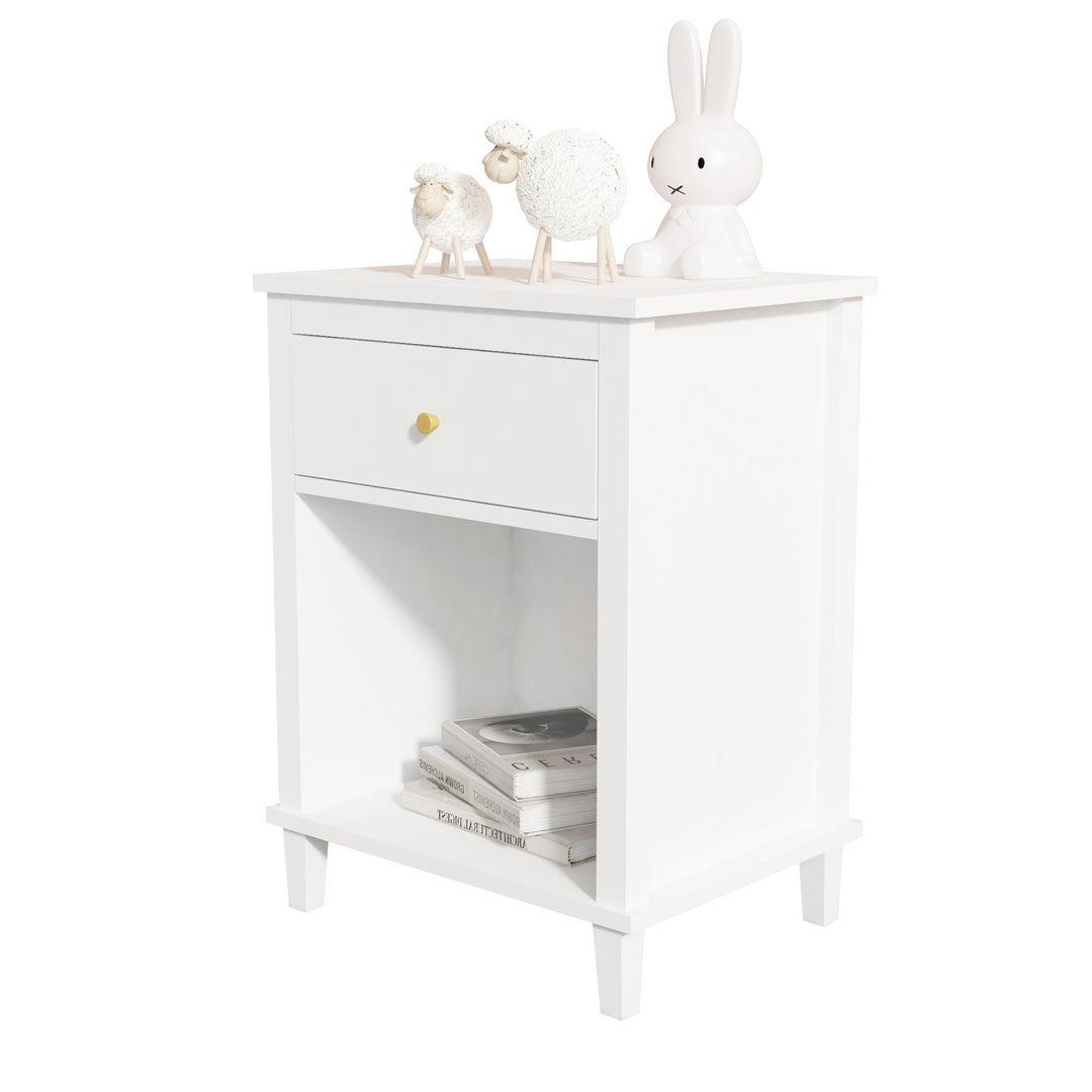 26.77''H Wooden Nightstand with One Drawer One Shelf for Kids, Adults, White