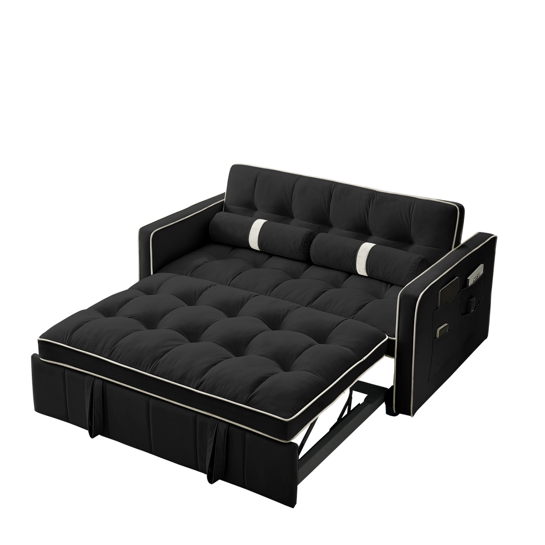 Modern 55.5" Pull Out Sleep Sofa Bed 2 Seater Loveseats Sofa Couch with side pockets, Adjsutable Backrest and Lumbar Pillows for Apartment Office Living Room