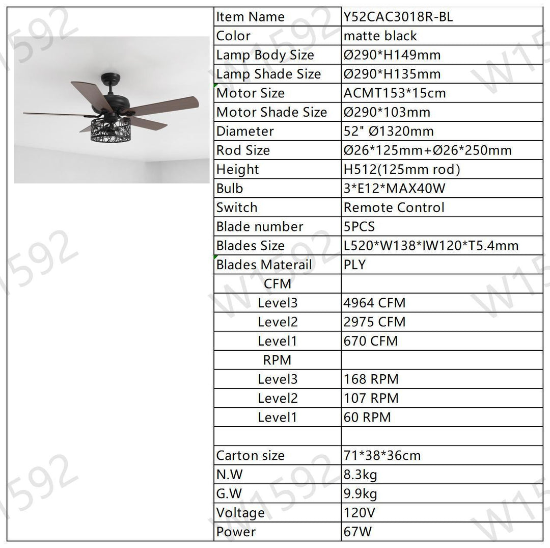 Farmhouse Industrial 52-inch Ceiling Fan (Optional Remote&2 Color Option Blades)  or Bedroom, Living Room, Dining Room