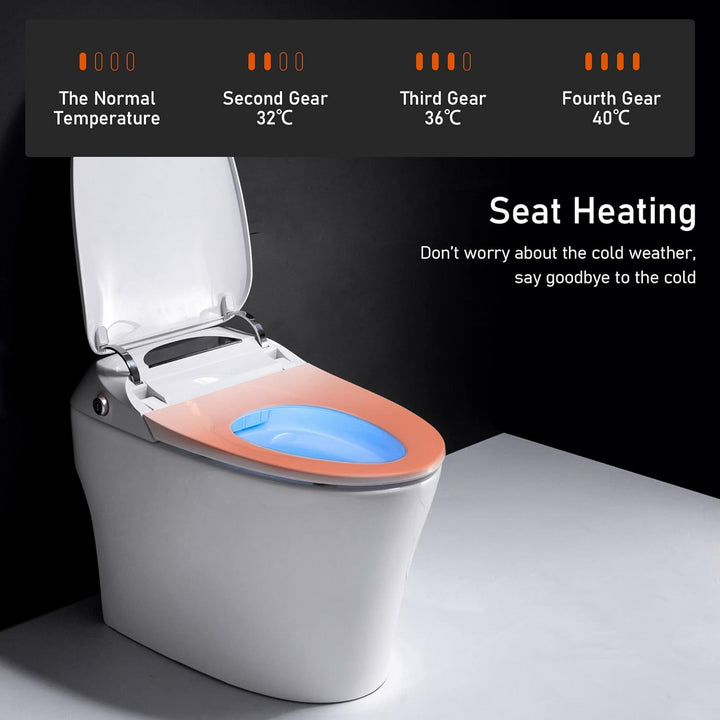 Smart Toilet, Auto Flush, Heated Integrated Advance Bidet and Soft Closing Seat, Massage Washing, Open & Close, Multi Function Remote Temperature Control