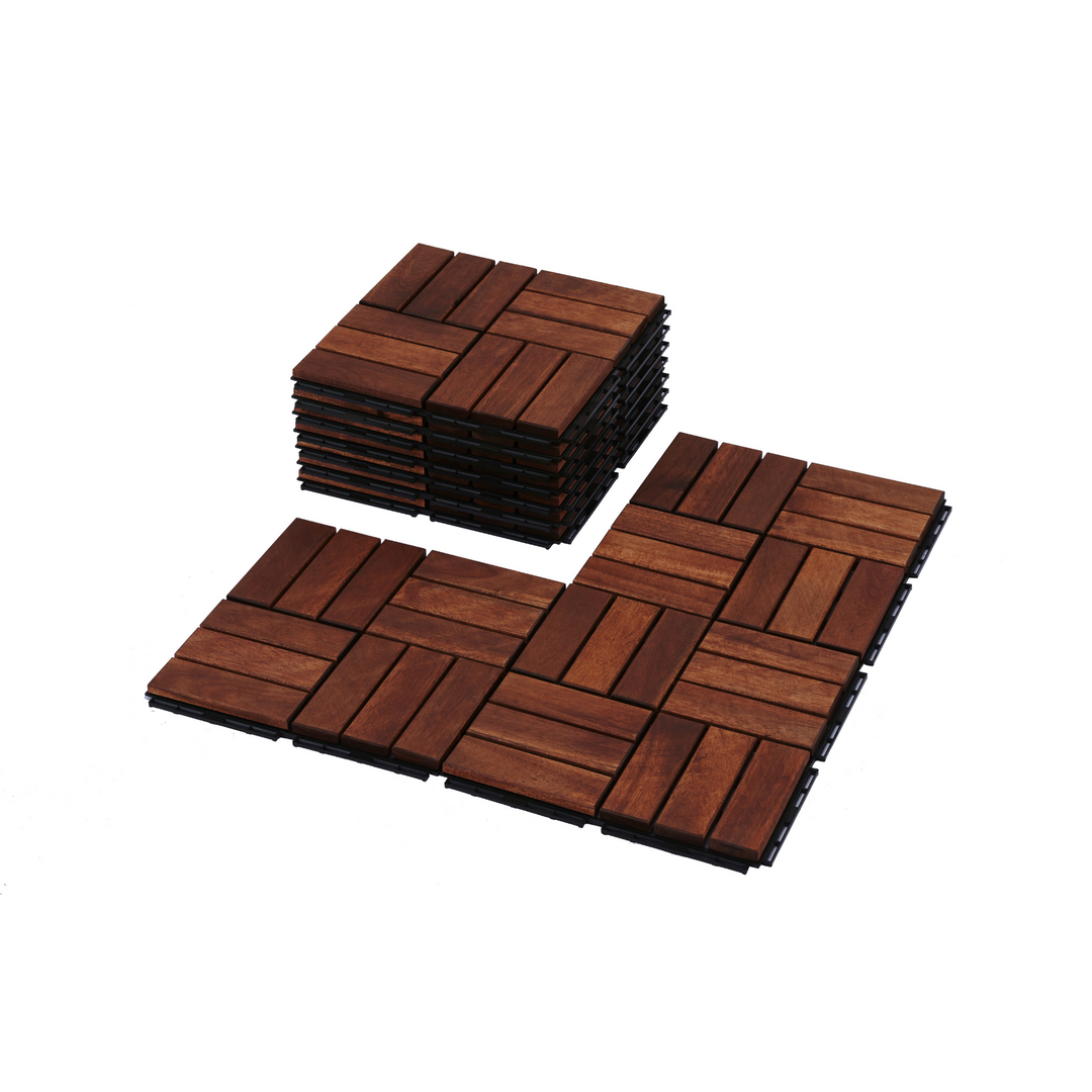 30 PCS Interlocking Deck Tiles Checker Pattern, 12" x 12" Square Acacia Hardwood Outdoor Flooring for Patio, Bancony, Pool Side,...