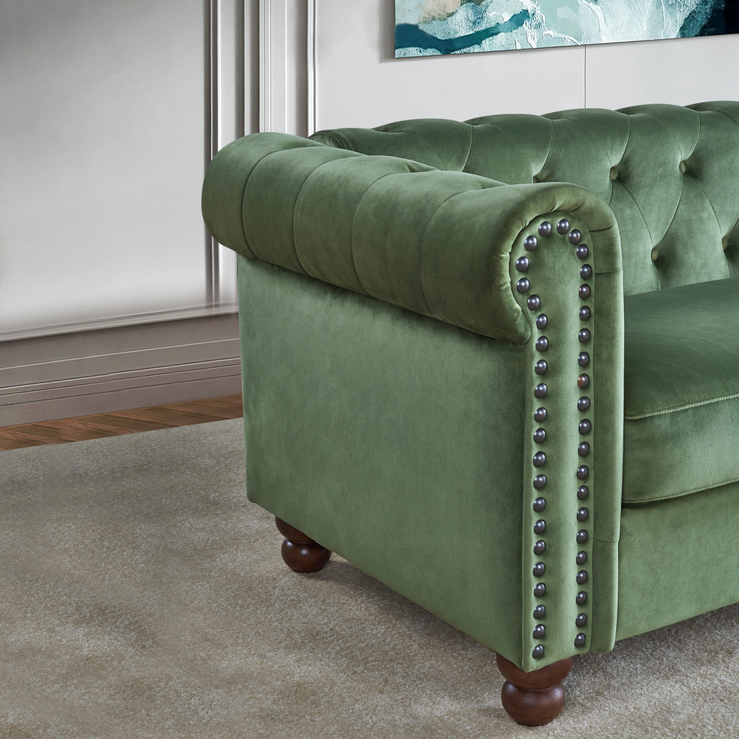 PHOYAL Large Sofa, Velvet Sofa Three-seat Sofa Classic Tufted Chesterfield Settee Sofa Modern 3 Seater Couch Furniture Tufted Back for Living Room (Green)