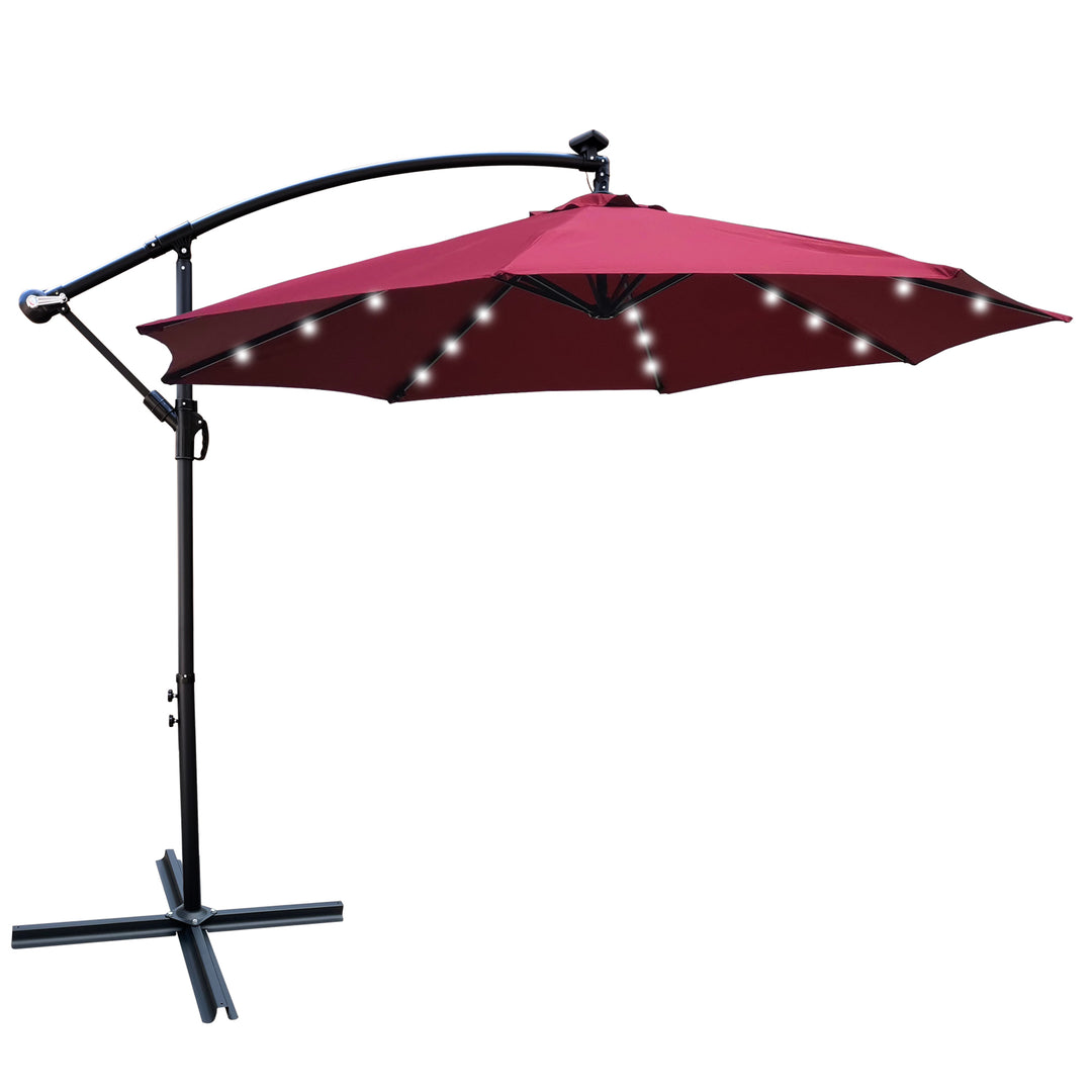 10 ft Outdoor Patio Umbrella Solar Powered LED Lighted Sun Shade Market Waterproof 8 Ribs Umbrella with Crank and Cross Base for Garden Deck Backyard Pool Shade Outside Deck Swimming Pool