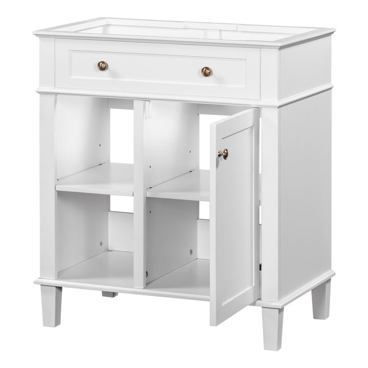 30" Bathroom Vanity without Sink, Bathroom Cabinet Base Only, Solid Wood and MDF Boards, White