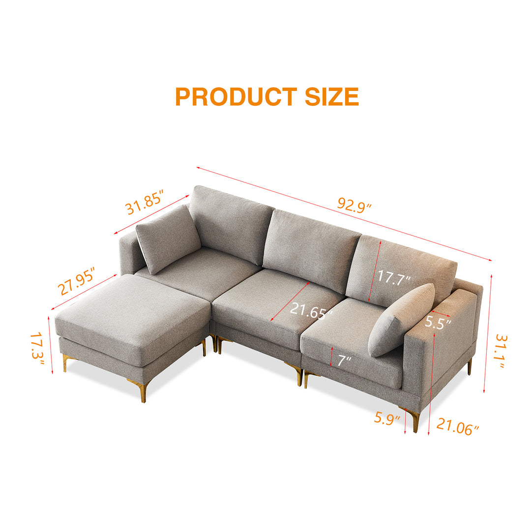 ADF Living Room Furniture Modern Leisure L Shape Couch Grey Fabric