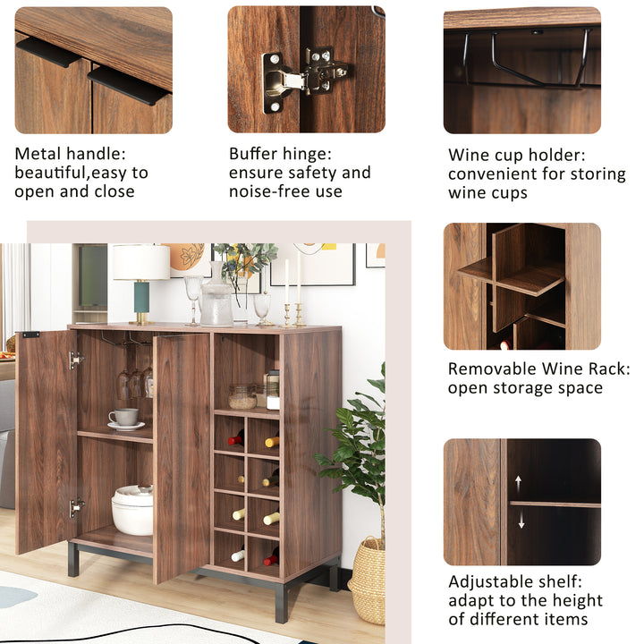 K&K Sideboards and Buffets With Storage Coffee Bar Cabinet Wine Racks Storage Server Dining Room Console 34 Inch(Dark brown)