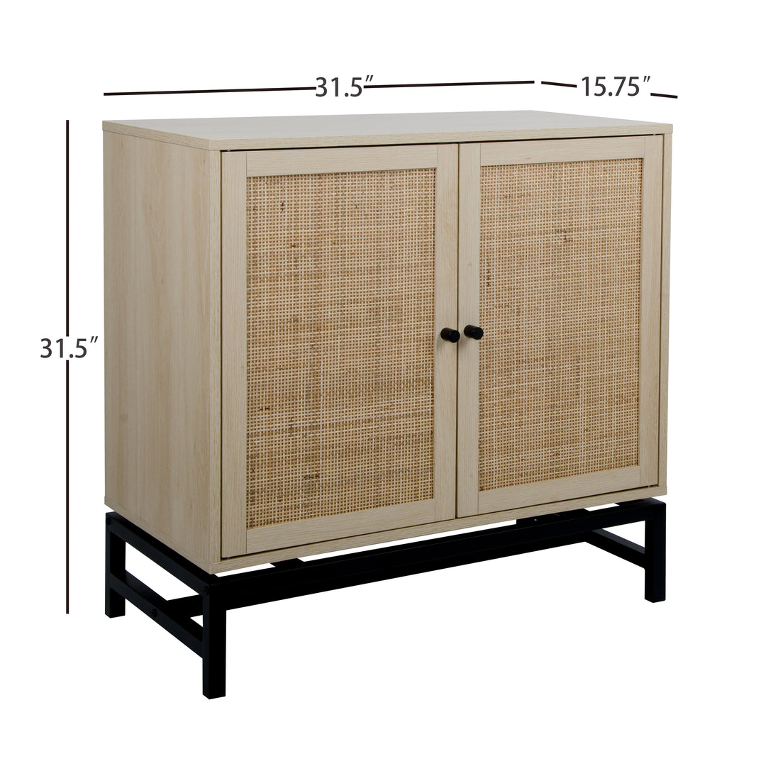 Natural rattan, 2 door cabinet, with 1 Adjustable Inner Shelves, rattan, Accent Storage Cabinet