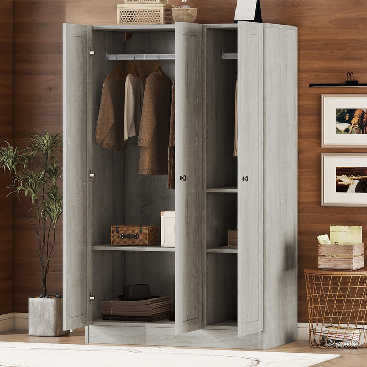 3-Door Shutter Wardrobe with shelves, Gray