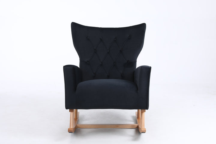 Mid Century Modern Velvet Upholstered Rocking Chair Padded Seat for Living Room Bedroom