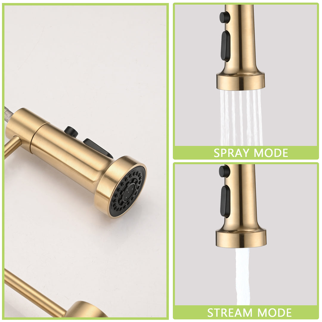 Pull Down Sprayer Spring Kitchen Sink Faucet Brushed Gold