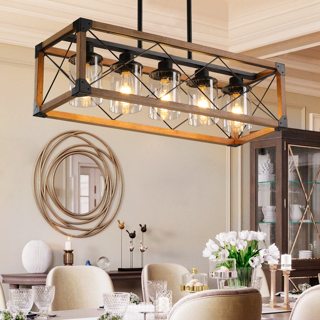 5-Light Retro Farmhouse Chandelier For Kitchen, Living room, Dining room(No Bulbs)