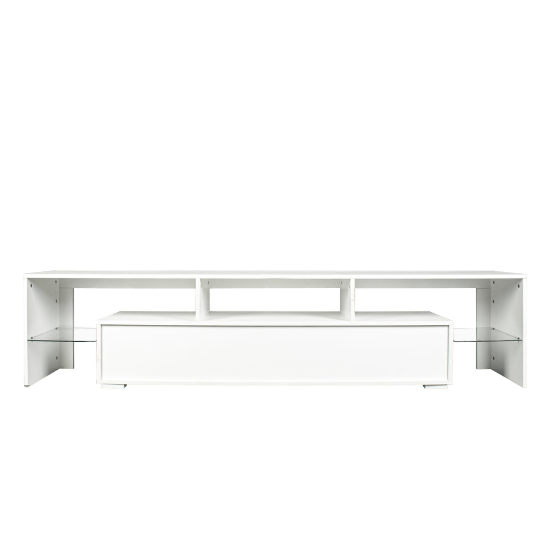 Modern gloss white TV Stand for 80 inch TV , 20 Colors LED TV Stand w/Remote Control Lights