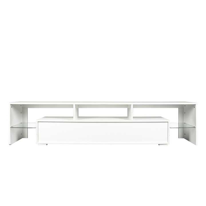 Modern gloss white TV Stand for 80 inch TV , 20 Colors LED TV Stand w/Remote Control Lights