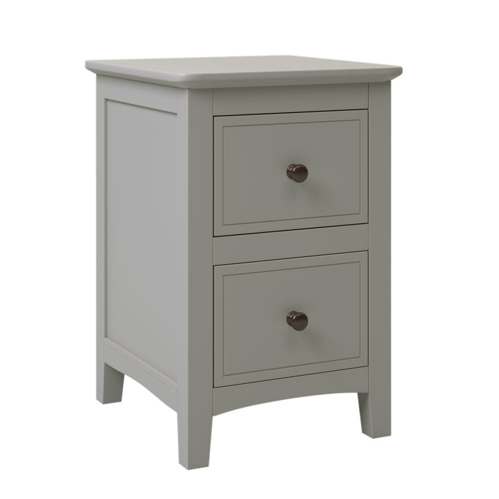 2 Drawers Solid Wood Nightstand End Table, Gray