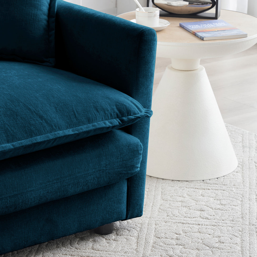 Armless Deep Seat 2 Seater Chenille Fabric Sofa to Combine With Alternative Arms and Single Armless Sofa , Blue Chenille