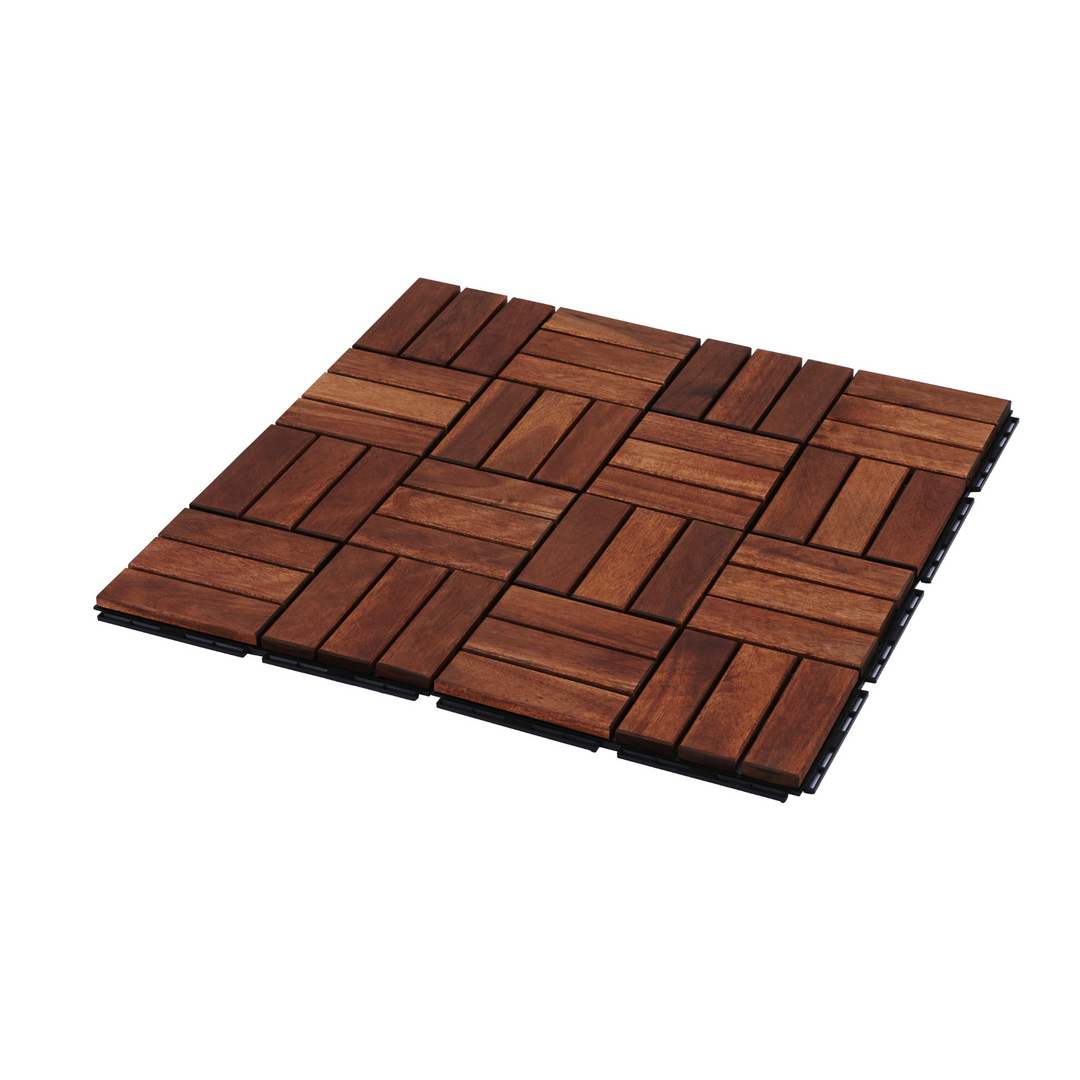 30 PCS Interlocking Deck Tiles Checker Pattern, 12" x 12" Square Acacia Hardwood Outdoor Flooring for Patio, Bancony, Pool Side,...