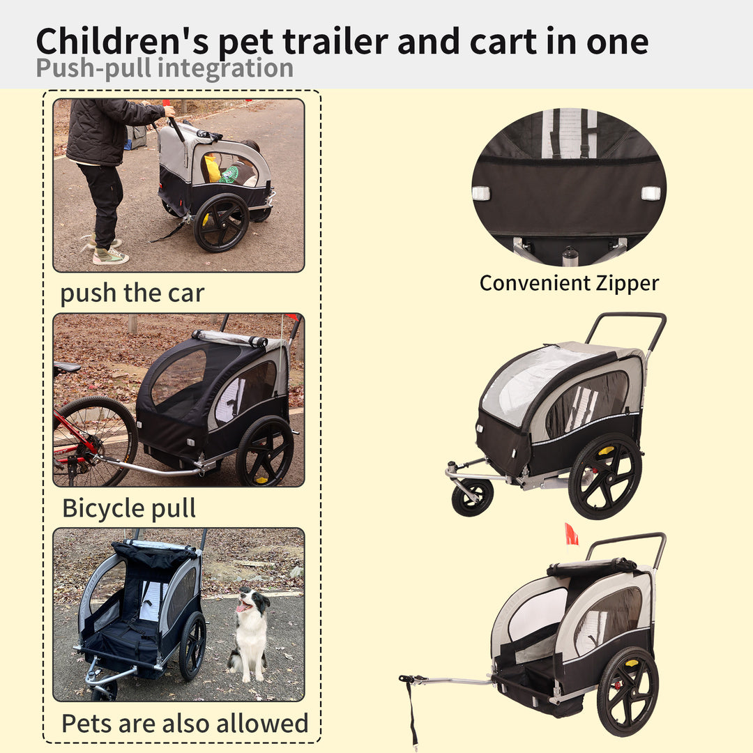 2-in-1 Double 2 Seat Bicycle Bike Trailer Jogger Stroller for Kids Children Foldable Collapsible w/Pivot Front Wheel