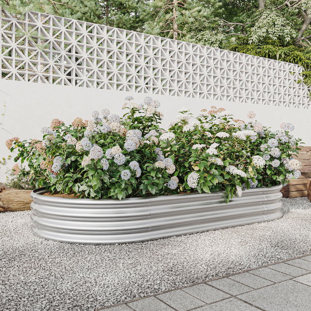 Raised Garden Bed Outdoor,   Oval Large Metal Raised Planter Bed for for Plants, Vegetables, and Flowers - Silver