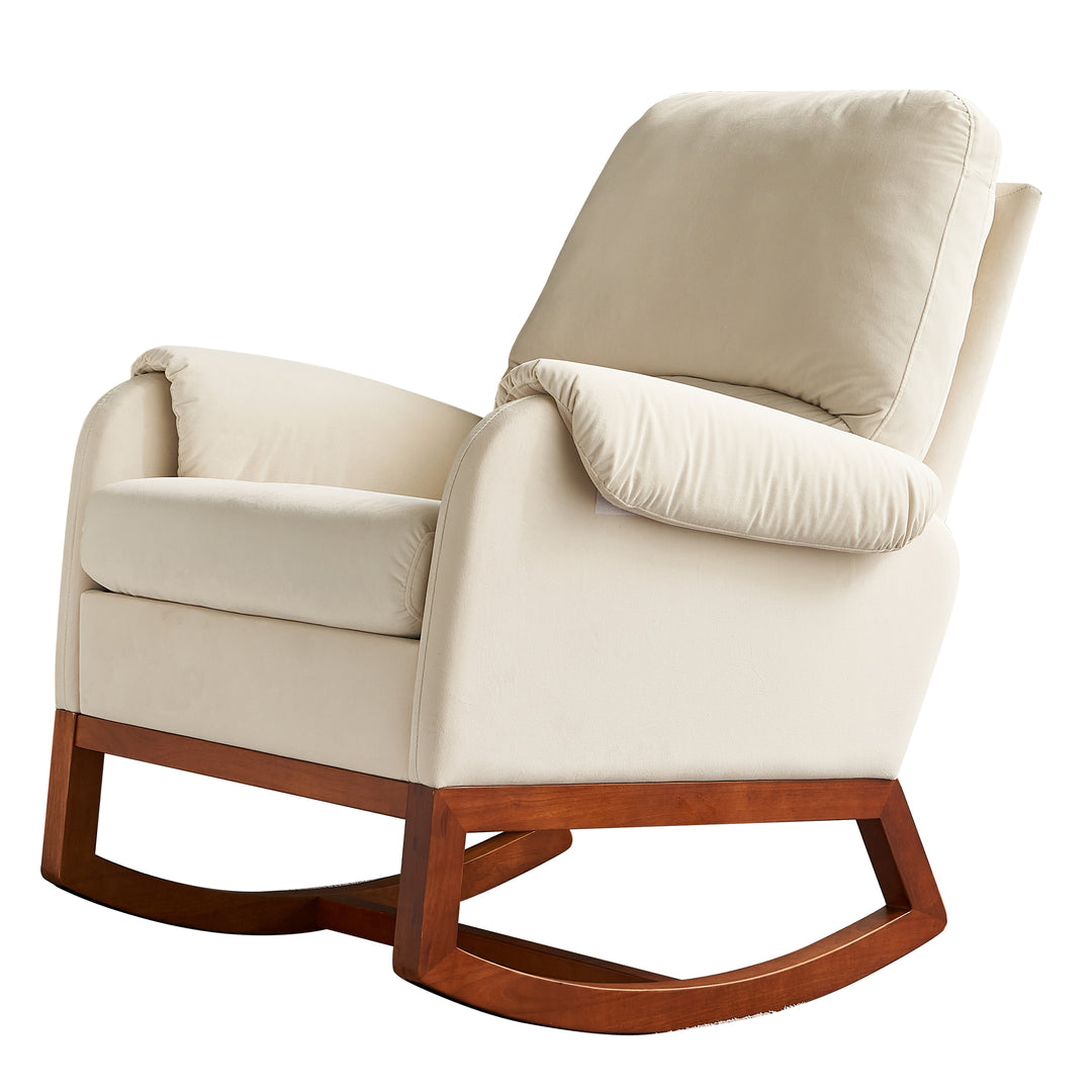 Modern Comfortable Velvet Rocking Chair for Living Room & Reading Room Beige Color