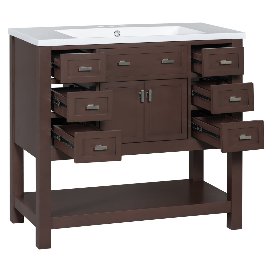 36'' Bathroom Vanity with Top Sink, Modern Bathroom Storage Cabinet with 2 Soft Closing Doors and 6 Drawers, Single Sink Bathroom Vanity