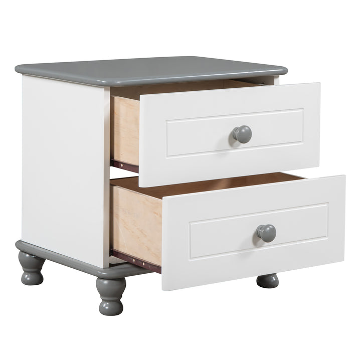 Wooden Nightstand with Two Drawers for Kids,End Table for Bedroom,White+Gray