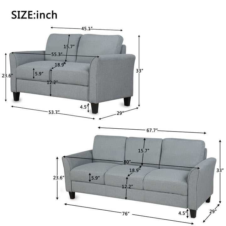 Living Room Furniture Loveseat Sofa and 3-seat  sofa (Gray)