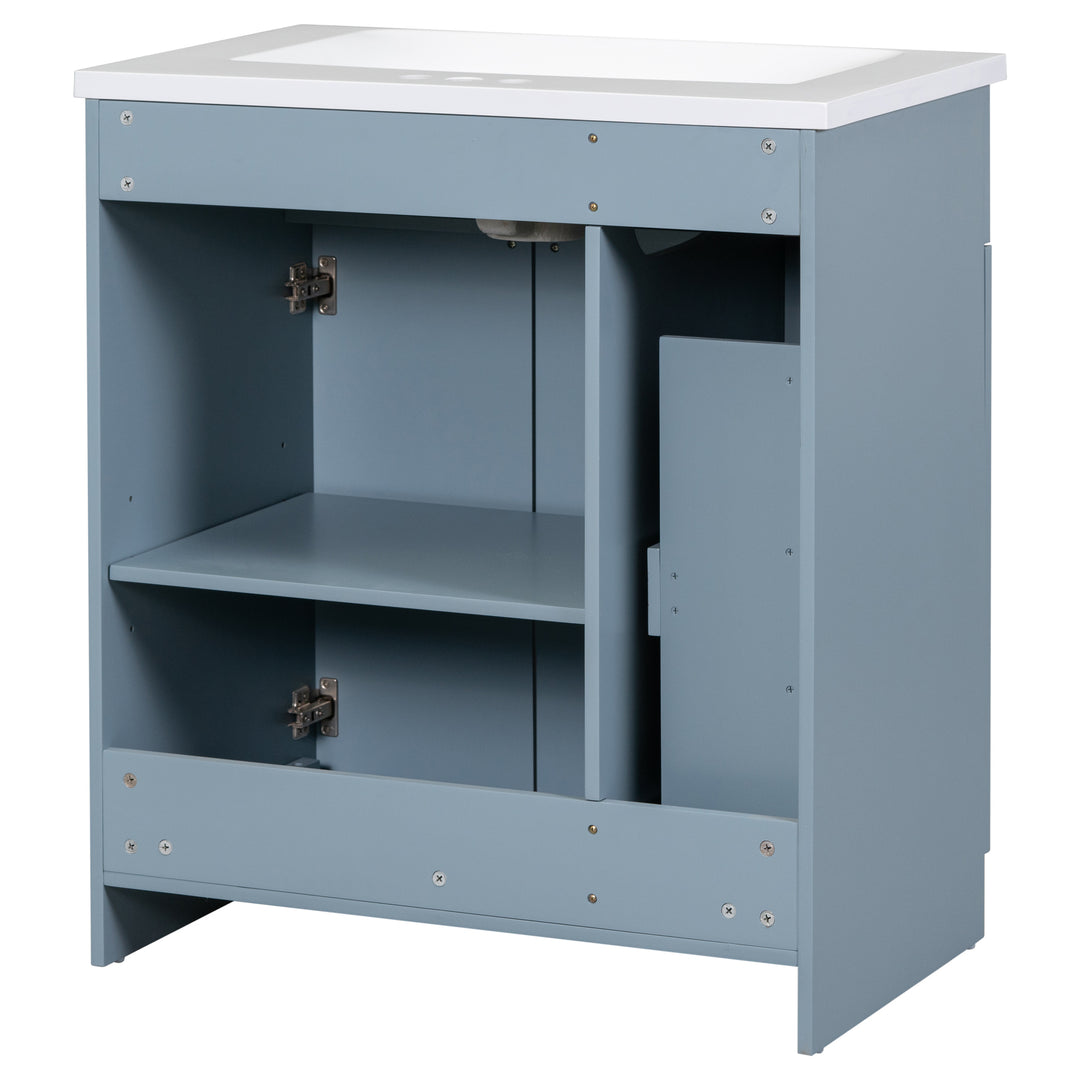 Modern 30-Inch Bathroom Vanity Cabinet with Easy-to-Clean Resin Integrated Sink in Blue