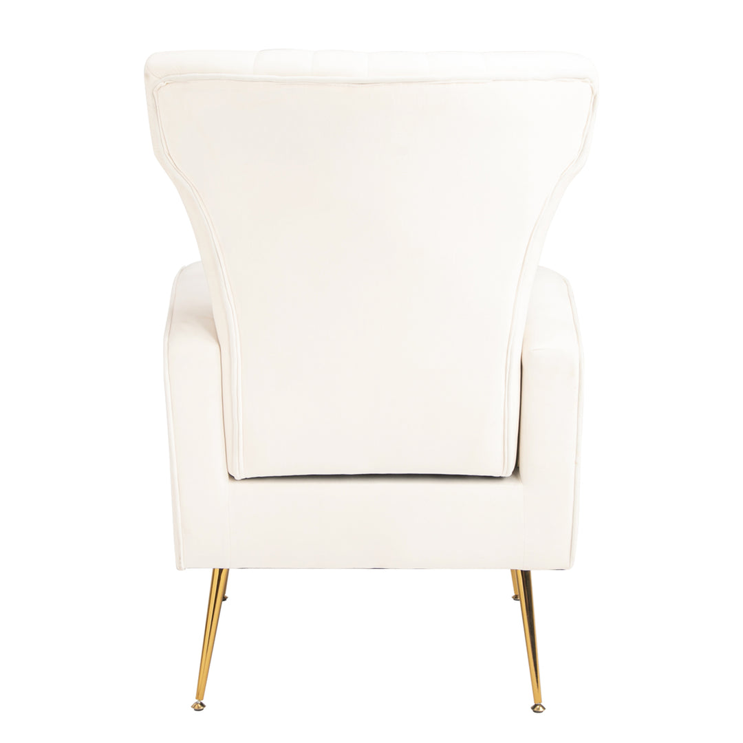 Velvet Accent Chair with table, Wingback Arm Chair with Gold Legs, Upholstered Single Sofa for Living Room Bedroom, White