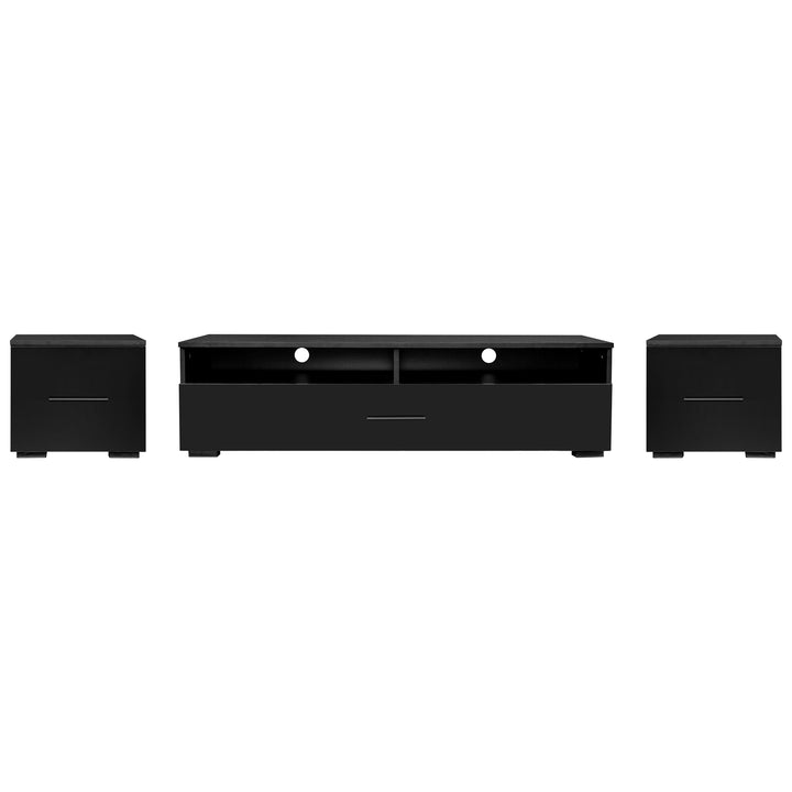 ON-TREND Extended, Minimalist Design TV stand with Color Changing LED Lights, Modern Universal Entertainment Center, High Gloss TV Cabinet for 90+ inch TV, Black