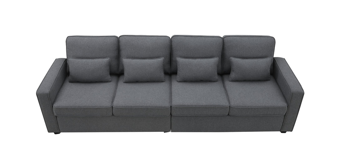 [VIDEO provided] [New] 104" 4-Seater Modern Linen Fabric Sofa with Armrest Pockets and 4 Pillows,Minimalist Style Couch for Living Room, Apartment, Office,3 Colors