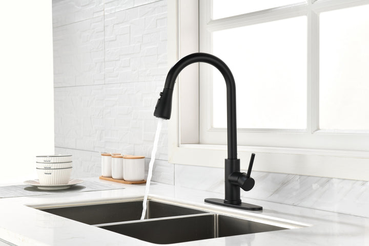 Black Kitchen Faucet, Kitchen Faucets with Pull Down Sprayer  Commercial Stainless Steel Single Handle Single Hole Kitchen Sink Faucet