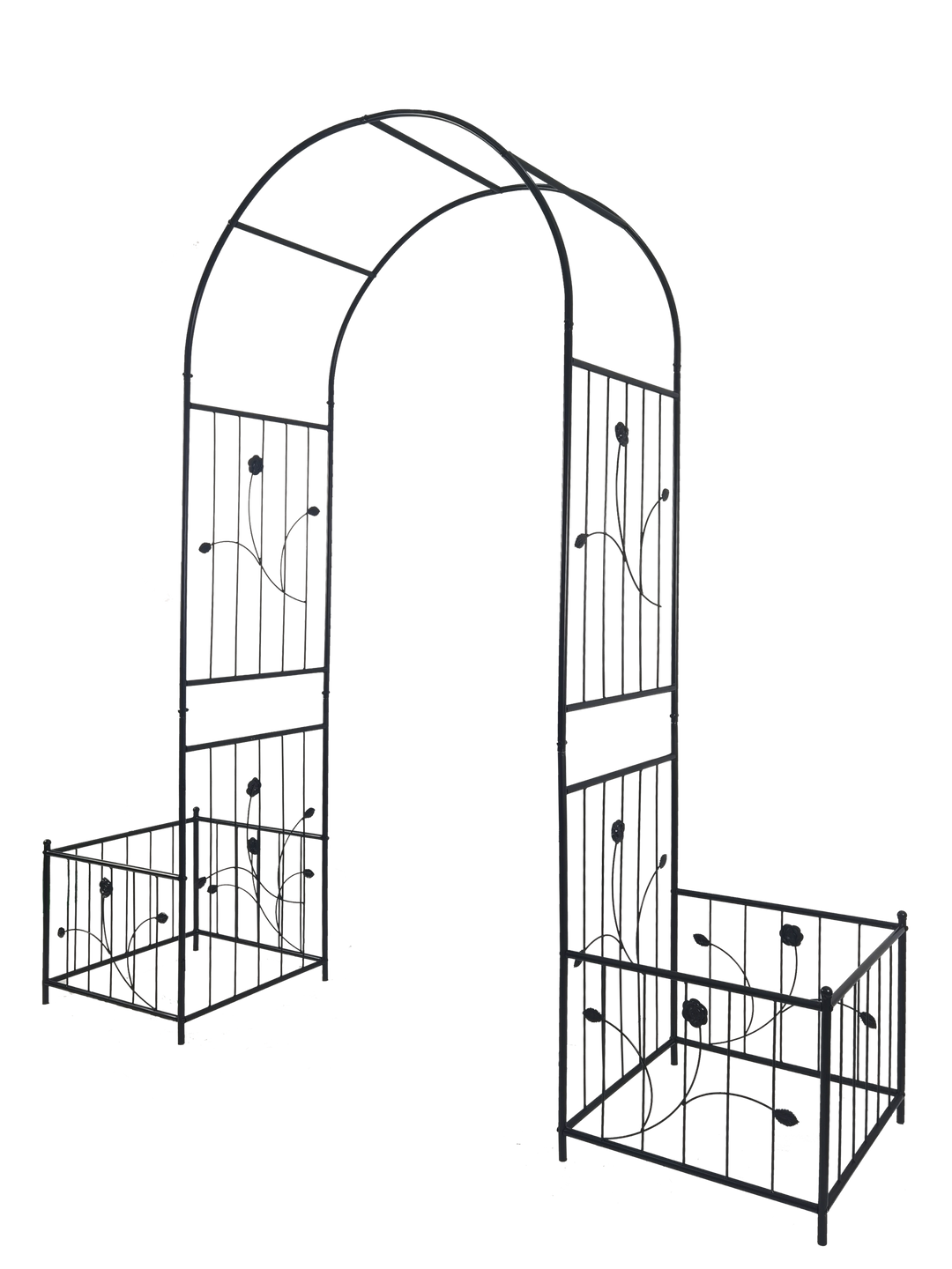 Metal Garden Arch with two plant stands 79.5'' Wide x 86.6'' High Climbing Plants Support Rose Arch Outdoor Black