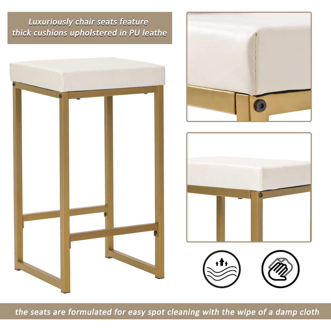 TREXM 3-piece Modern Pub Set with Faux Marble Countertop and Bar Stools, White/Gold