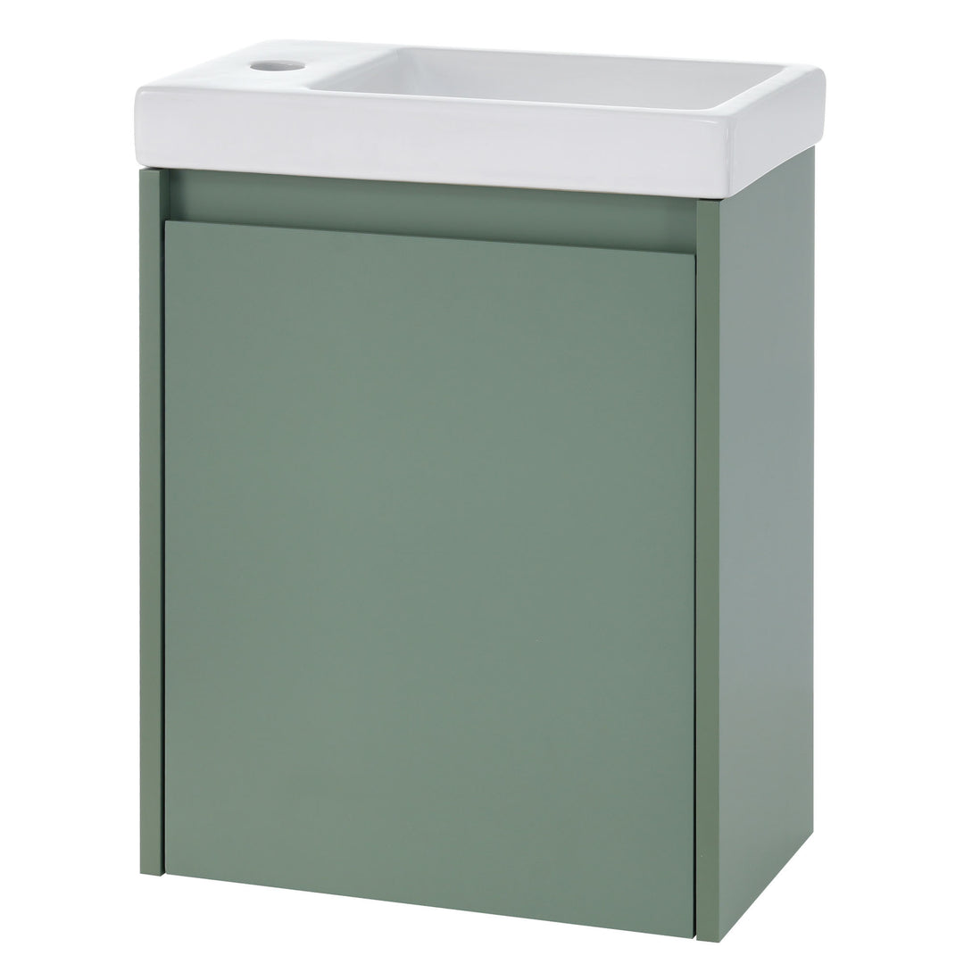 Elegant 16-Inch Green Bathroom Vanity Cabinet with Soft-Close Doors - Easy Assembly, Stylish Storage