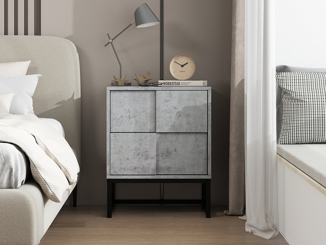 2 Drawer Nightstand,geometric elements,cement grey,for bedroom, living room and study