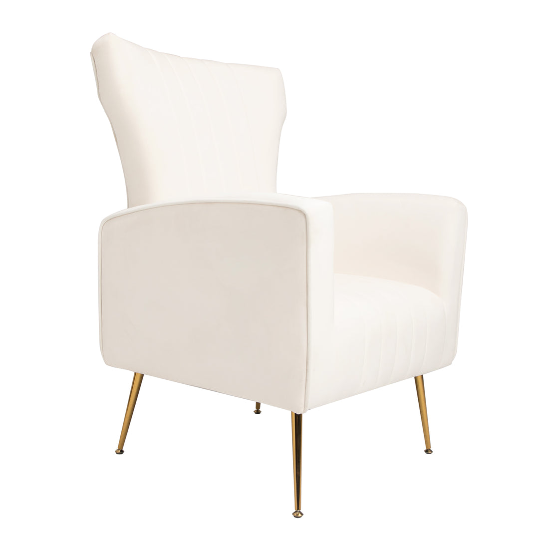 Velvet Accent Chair with table, Wingback Arm Chair with Gold Legs, Upholstered Single Sofa for Living Room Bedroom, White