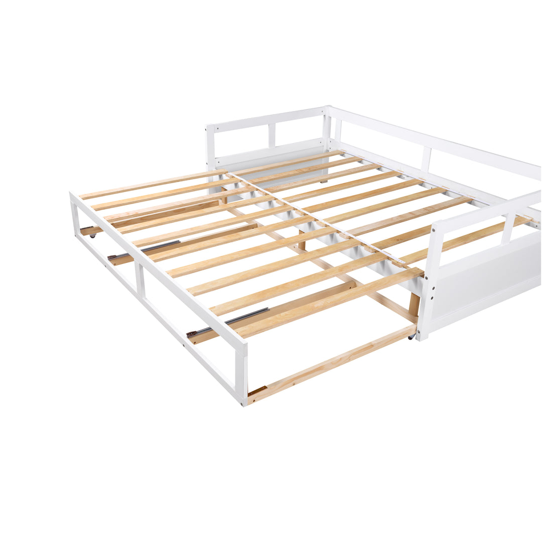 Wooden Daybed with Trundle Bed and Two Storage Drawers , Extendable Bed Daybed,Sofa Bed for Bedroom Living Room,White
