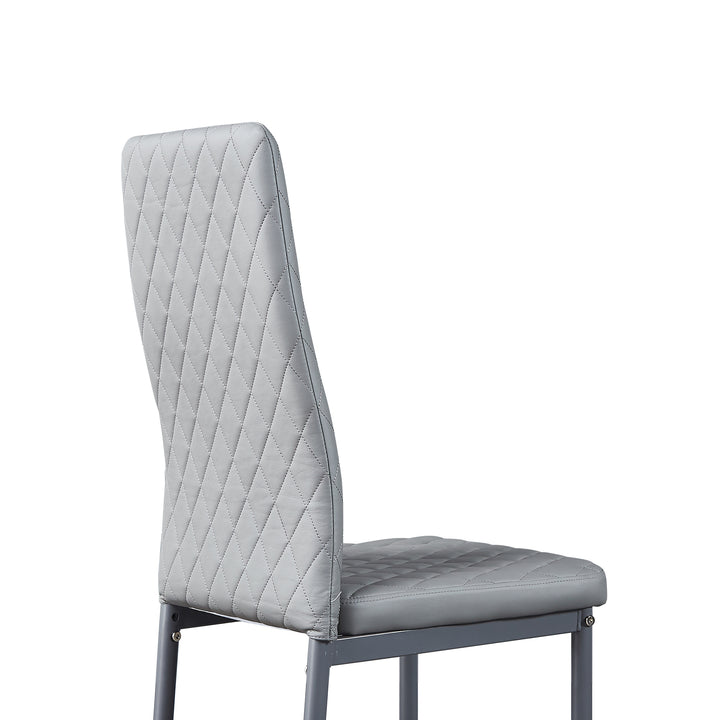 Light Gray modern minimalist dining chair leather sprayed metal pipe diamond grid pattern restaurant home conference chair set of 4