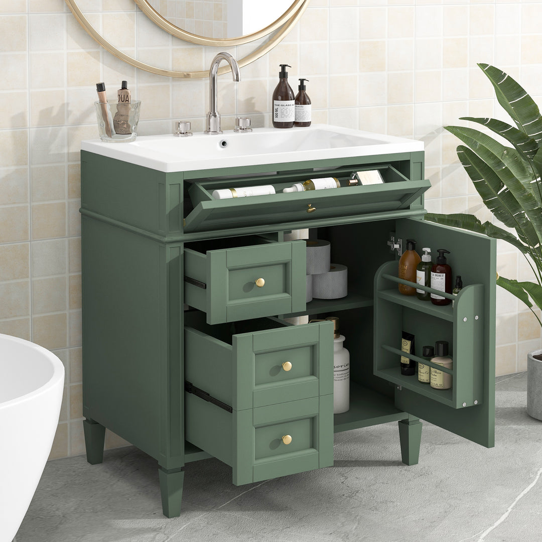 30'' Bathroom Vanity with Top Sink, Modern Bathroom Storage Cabinet with 2 Drawers and a Tip-out Drawer, Single Sink Bathroom Vanity